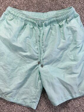 Peter Millar Men's XL Swim Trunks Teal Houndstooth Pattern Mesh Lined